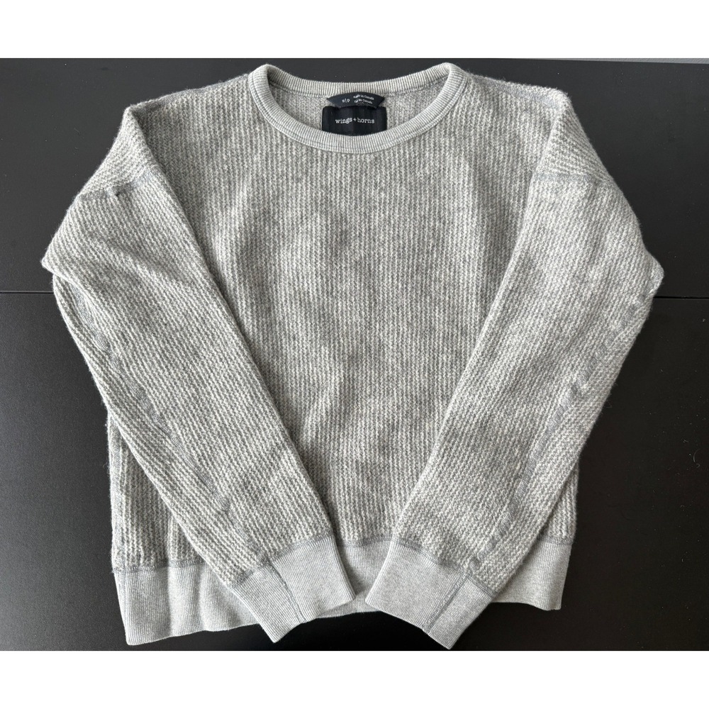 Wings + Horns Women Grey Wool Blend Ribbed Crewneck Sweater Small Petite S/P